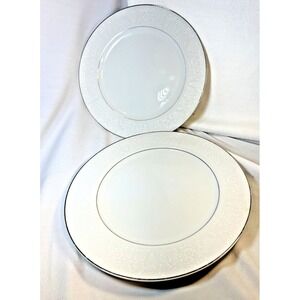 VTG Crown Victoria Lovelace Fine China Dinner Plates White Silver Trim Lot of 2